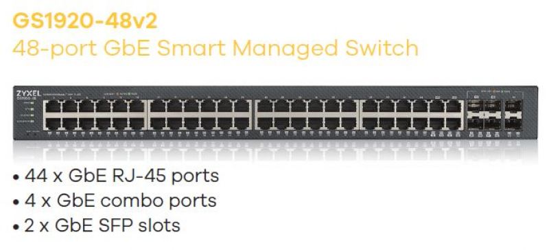 Switch  1G 50p (44x1G RJ45+2x1G SFP+4x1G RJ45/SFP) GS1920-48v2 ZyXEL [16067]