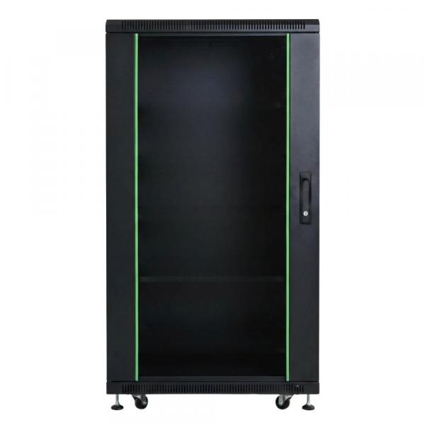 Rack szekrény 22U álló 19" 800x1000 fekete üveg a. RackSys [19207]