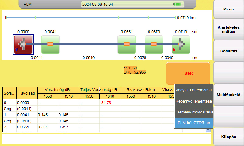 FLM-ből OTDR-be funkció